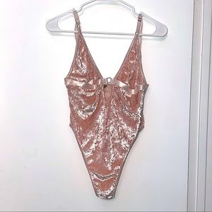 Current Mood Velvet High Waist High Leg Deep V Thong Bodysuit